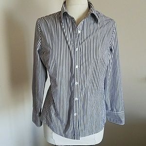 CAbi gray and white stripe 3/4 sleeve shirt